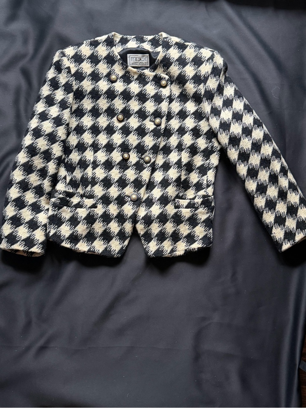 Mr. Jax Vintage Black and White Houndstooth Double-Breasted Blazer